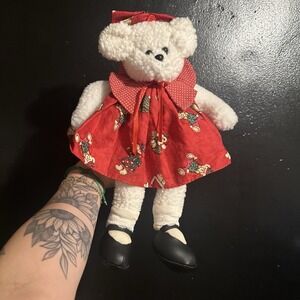 Vintage Anco Christmas Bear 1997 Red Dress Plush Stuffed Animal